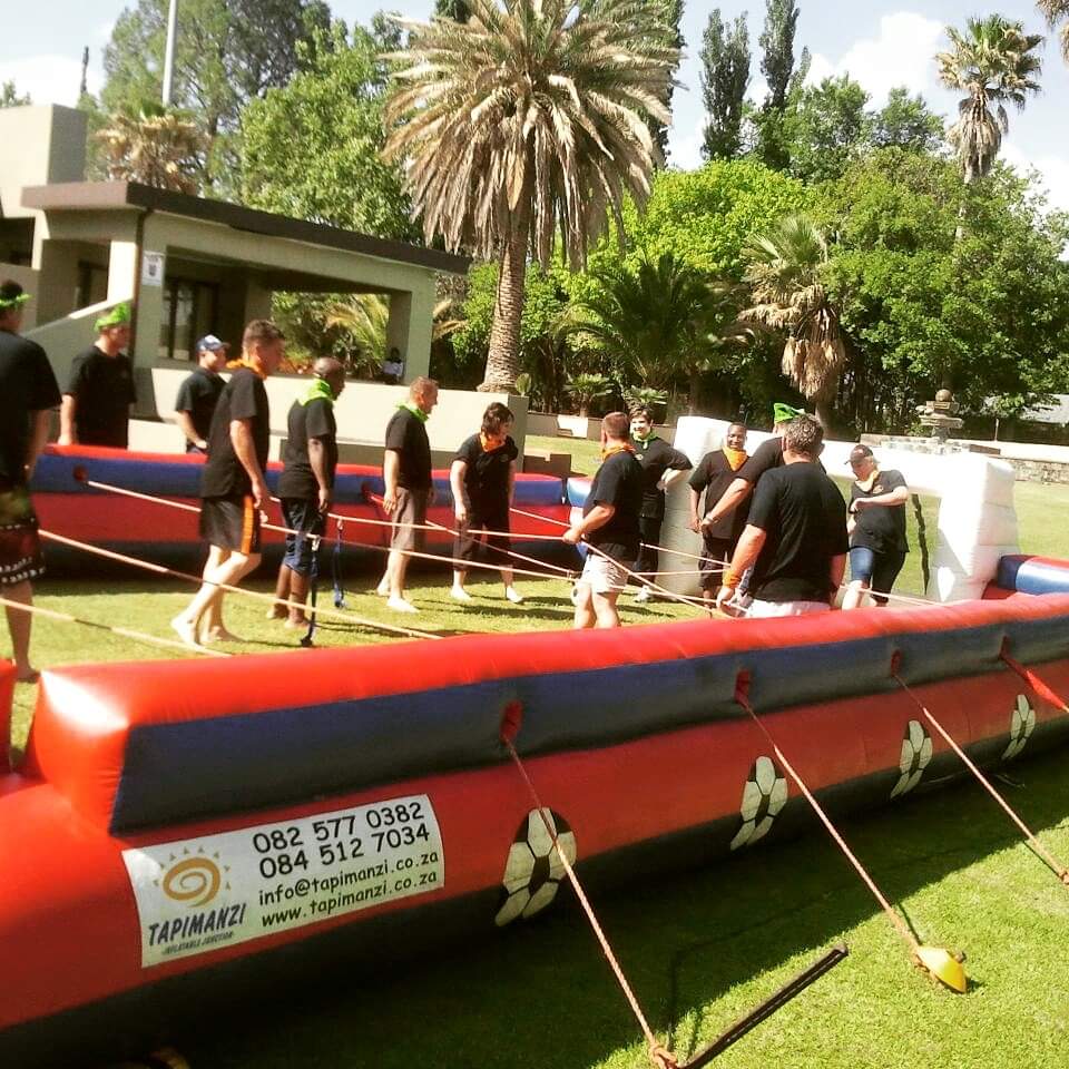 Sports inflatables soccer foosball rugby netball spanbou teambuild teambuilding South Africa Durban Johannesburg beach and bush